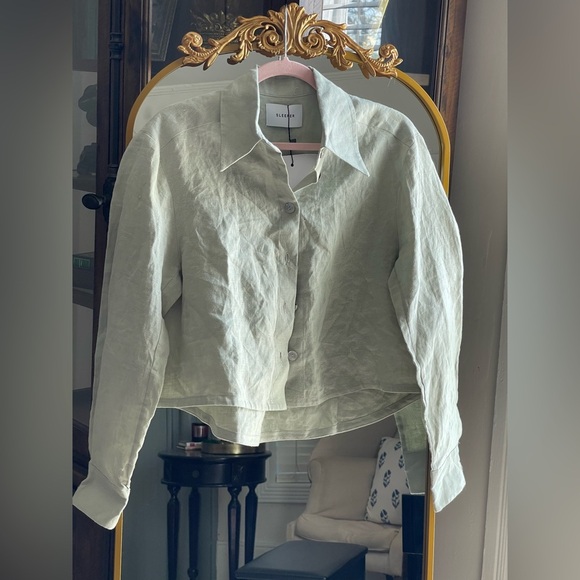 NWT Sleeper Green Safari Cropped 100% Linen Shirt - Picture 2 of 10